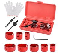 Hole Saw Kit, 11Pcs holesaw set 19-64mm Hole Cutter Perfect for Drilling Soft Metal, Wood, PVC, Plastic, Holesaws Carbon Steel Downlights Drill Bit Tools with A Pair of Gloves, Storage Box