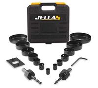 Hole Saw Kit, JELLAS 19Pcs 19mm-127mm Hole Cutter Set(Include 25 and 38mm) in Hard Box, 2 Mandrels, 1 Installation Plate, 1 Hex Key, Durable and Cut Precise Holes for Soft Wood, PVC Board and Plastic