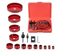 Hole Saw Set, 17Pcs Hole Saw Drill Bit Carbon Steel Hole Saw Cutter Tools Set 19-127 Mm Fast Cutting for Wood, Pvc & Plastic Drilling, Plasterboard and Building Plates