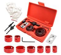 Hole Saw Sets, 11Pcs Holesaw Set, 19-64 mm Hole Cutter with A Pair of Gloves, Storage Box, Holesaws Carbon Steel Downlights Drill Bit Tools for Drilling Soft Metal, Wood, PVC, Plastic