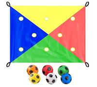Hole Tarp Team Building Game, Learning Fun Team Building Games with 6 Balls, Storage Bag, for Class Training, Camp Activities, Office Binding Four Colours 2 * 1.45m