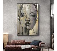 HOLEILUCK Abstract Black Gold Lady Face Canvas Posters Canvas Painting Wall Art Pictures Prints Wall Decoration for Living Room 36x48in/92x122cm Unframed