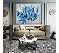 HOLEILUCK Abstract Silver Foil Canvas Painting Blue Flower Posters Home Decor Wall Art Decoration Print Pictures Room Bedroom Decor 85x105cm(34x42in) Unframed