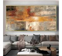 HOLEILUCK Abstract Warm Color Canvas Oil Painting Simple Oversized Wall Art Picture Beige Gray Art On Canvas For Living Room Decor 50x115cm/20x45in With Golden Frame Ready to Hang