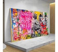 HOLEILUCK Banksy Graffiti Pop Art Love Is All We Need Poster Print Canvas Painting Abstract Wall Art For Living Room Home Decor 80x105cm/31x41inch With-Golden-Frame Ready to Hang