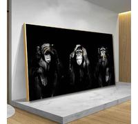 HOLEILUCK Big Size Poster Canvas Painting Animal Wall Art Picture Dark 3 Funny Monkey Large Framed Wall Art for Living Room Decor 100x200cm/39x78in With Golden Frame Ready to Hang