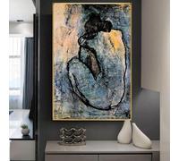 HOLEILUCK Blue Nude By Pablo Picasso Canvas Painting Picasso Wall Art Framed Modern Art Prints Pictures for Living Room Decor With Golden Frame 90x120cm/35x47in