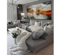 HOLEILUCK Contemporary Minimal Modern Neutral Large Wall Art Minimalist Simple Abstract Painting On Canvas Gray Gold 100x200cm/39x79in Unframed