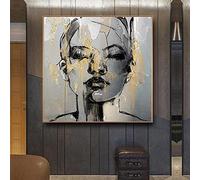 HOLEILUCK Golden Girl Face Canvas Painting Figure Abstract Women Wall Art Posters and Prints Wall Picture for Living Room Decor 77x77cm/30x30in Unframed
