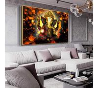 HOLEILUCK Lord Ganesha Canvas Paintings Wall Art Posters And Prints Hindu Gods Canvas Art Pictures Ganesh Art Posters Home Decor 55x85cm/22x34inch With-Golden-Frame Ready to Hang