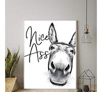 HOLEILUCK Nice Ass Bathroom Print Funny Sign Decor Vintage Donkey Poster Black White Butt Canvas Painting Pictures for Living Room 30x52cm/12x21in With frame