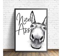 HOLEILUCK Nice Ass Quote Funny Sign Donkey Poster Black White Wall Art Canvas Painting Pictures Prints for Toilet Bathroom Decor 30x45cm(12x18in) Unframed