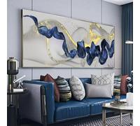 HOLEILUCK Nordic Golden Luxury Blue Ribbon Abstract Prints Gold Framed Wall Art Pictures for Living Room Home Decoration 90x198cm/35x78in With-Golden-Frame Ready to Hang