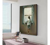HOLEILUCK Salvador Dali Woman at The Window Paintings Ready to Hang Prints Black Framed Wall Art Pictures For Living Room Decor 95x140cm/37x55inch With-Black-Frame Ready to Hang