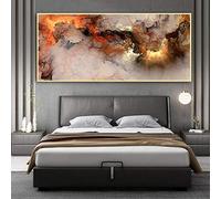 HOLEILUCK Thunder Lightning Cloud Canvas Painting Nordic Modern Art Orange White Smoke Abstract Wall Pictures for Living Room Mural 95x170cm/37x67in With-Golden-Frame
