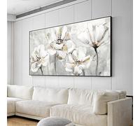 HOLEILUCK White Flower Abstract on Canvas Picture Canvas Painting Extra Large Canvas Wall Art Picture for Living Room Decor 42x82cm(17x33in) Withframe