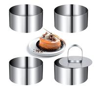 HOLEMZ Mini Cake Ring Shapes Stainless Steel Round Mousse Ring Set 8 cm Diameter with Press Lifter Thickened Baking Tool for Pastry Dessert 4 Pieces