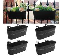 Holensun Railing Planter Box 16 Inch Metal Balcony Planters with Adjustable Brackets and Drainage Window Balcony Fence Deck Hanging Flower Pots for Outdoor Plants Apartment Patio Decor Black(4PCS)
