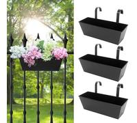 Holensun Railing Planters Outdoor Balcony 16 Inch Deck Over The Railing Planter Boxes Hanging Planters for Fence Flower 3 Pcs (Black)