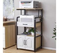 HOLGVE 3/4 Tiers Mobile Printer Stand, Printer Table with File Cabinet, Rolling Under Desk Printers Shelf With Storage Shelf And Drawer, for Printer, Heat Press, Scanner Fax(Black+Brown,4 Tiers)