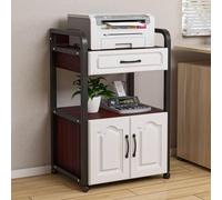 HOLGVE 3/4 Tiers Mobile Printer Stand, Printer Table with File Cabinet, Rolling Under Desk Printers Shelf With Storage Shelf And Drawer, for Printer, Heat Press, Scanner Fax(Black+Walnut,3 Tiers)