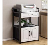 HOLGVE 3/4 Tiers Mobile Printer Stand, Printer Table with File Cabinet, Rolling Under Desk Printers Shelf With Storage Shelf And Drawer, for Printer, Heat Press, Scanner Fax(Black+Black,3 Tiers)