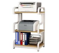 HOLGVE 3 Tiers Printer Stand, Floor Printer Table, Multifunctional AV Media Stand, Heavy Duty Printers Rack Storage Shelf, for Office Supplies Fax Scanner File Book(White+brown,50/19.7in)