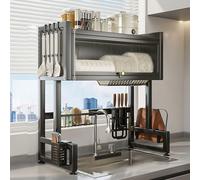 HOLGVE Over The Sink Dish Drying Rack, Organizer Countertop with Utensil Holder, Dishs Drying Rack for Kitchen Counter, for Dishes, Glasses, Bowls, and Cutlery(Black,65x81cm/25.5x32in)