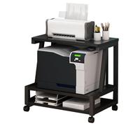 HOLGVE Printer Stand on Wheels, 3 Tiers Under Desk Rolling Printer Table, Compact Printers Shelf, Mobile Printers Cart With Storage Shelf, for Printer Scanner Fax(Black,57x38x52.2cm)