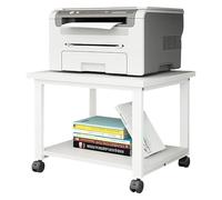 HOLGVE Printer Stand with Wheels, 2-Tier Mobile Printer Table, Rolling Under Desk Printers Shelf, Steel Frame Printers Cart, Storage Shelf for Office Supplies Fax Scanner File Book(White,50x50x50cm)