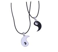 Holibanna 1 Pair Alloy Bagua Tai Chi Pendant Necklace for Couple Traditional Chinese Style Leather Chain Symbol of Harmony