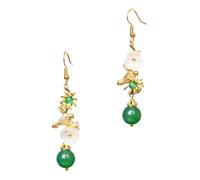 Holibanna 1 Pair Ethnic Chinese Style Long Drop Earrings with Green Agate and Shell Material, Flower Earrings with Hook for Winter Season or Meeting Your Boyfriend's Parents