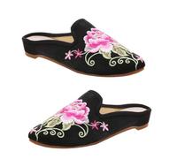 Holibanna 1 Pair Pointed Toe Embroidered Slippers Embroidery Mule Womens Flats Mop Slippers for Women Chinese Sandals Pointed Toe Slip on Loafers Flats Floral Mules High Heels Peony Vacation