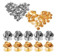 Holibanna 100 Sets Metal Pin Backs with 10Mm Flat Head Needles, Butterfly Clutch Locking Pins for Enamel Badges, Lapel Tie Tack Backings for Craft Making and Jewelry Accessories in Gold and