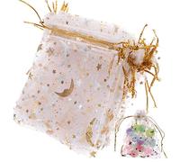 Holibanna 100pcs Drawstring Organza Bags with Moon and Stars Design Party Favor Gift Pouches for Wedding Birthday Christmas Lightweight and Durable Mesh Treat Bags