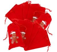 Holibanna 10pcs 10x16cm Velvet Drawstring Christmas Bags Candy Treat Storage Sacks Cute Gingerbread Man Design Pouches for Holiday Wedding Party Favor