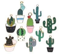 Holibanna 10pcs Alloy Cactus Pendant Charms Diy Plant Design Bag Accessory Mixed Style for Crafting and Keychains