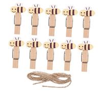 Holibanna 10PCS Cartoon Wooden Clip with Twine Bee Wooden Photo Paper Peg Pin Mini Bee Animal Clothespins Photo Craft Snack Clips for Artwork Home Party Decorations