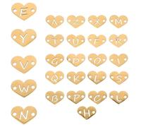 Holibanna 12Mm Gold Stainless Steel Hollow Heart Pendant Double Holes, 26Pcs A-Z Alphabet Charms for DIY Jewelry Making and Crafts, Heart Charm for Bracelets and Necklaces