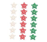 Holibanna 18 Pcs Natural Rattan Star Ornaments Wicker Balls for DIY Vase Fillers Wedding Party and Home Decoration Craft Stars in Red White and Dark Green Colors