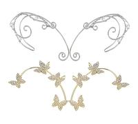 Holibanna 2 Pairs Ear Clip Earrings Gold Butterfly and Silver Elf Design Lightweight Non Piercing Ear Clips for Women Comfortable Fit for Parties Weddings and Daily Wear