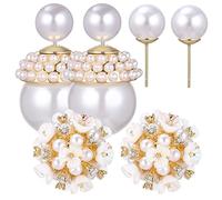 Holibanna 2 Pairs Flower Pearl Earrings White Freshwater Cultured Pearl Earrings Studs for Women