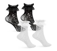 Holibanna 2 Pairs Lace Trim Ankle Socks for Women Above Ankle Ruffle Edge Design Thin Nylon Mesh Socks Casual and Dressy Versatile Fashion Comfortable Fit