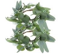 Holibanna 2 Pcs Eucalyptus Wreath Candle Rings Table Wreaths Silk Fabric Realistic Shape Green Elegant Decorative Table Centerpiece for Festivals and Parties