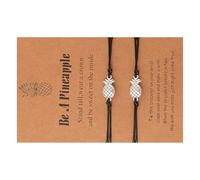 Holibanna 2 Pieces Adjustable Pineapple Pendant Bracelets for Women, Black Alloy Braided Wristbands with Creative Graduation Wish Cards, Decorative Knitted Wrist Ornaments