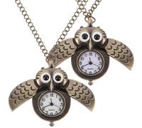 Holibanna 2 Pieces Vintage Owl Pocket Watch Pendant Set, Bronze Alloy Quartz Retro Locket Necklace, Classic Owl Design for Men’S Accessories and