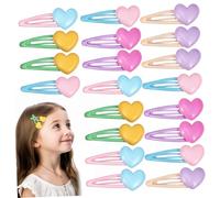 Holibanna 20 Pcs Heart Hair Clips for Snap Barrettes in Pink Rose Yellow Lake Blue Purple Cute Hair Accessories for Women Easy to Use and Lightweight