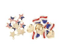 Holibanna 20pcs Independence Day Pendants Alloy Patriotic Jewelry Charms for DIY Necklace Bracelet Earrings American Flag Colorful Star and Heart Shaped Decorations for Fourth July Party