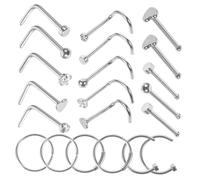 Holibanna 21pcs Stainless Steel Nose Piercings Hoops Studs Jewelry for Women Body Piercing Jewelry Thin Nose Rings and for Everyday Use