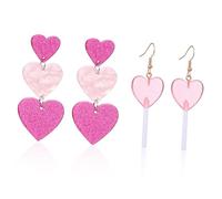 Holibanna 2Pairs Heart Dangle Earrings for Women of Heart Shaped Statement Earrings Lightweight Comfortable for Valentine Day Everyday Wear